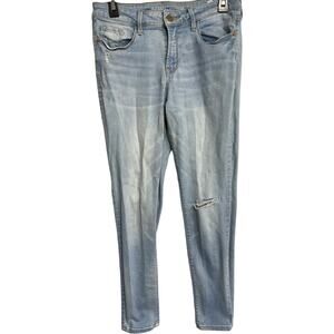 Old Navy Women Rockstar Skinny Jeans Size 8 Light Wash Blue Mid Rise Ripped Knee